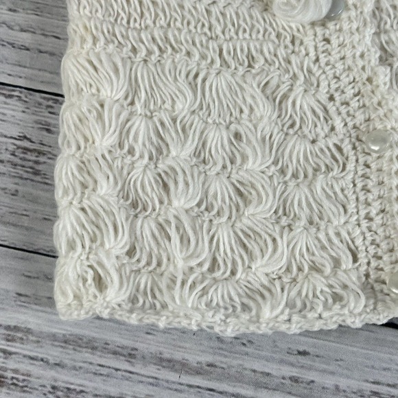 Vintage Knit Crochet Baby Infant White 3 Piece Sweater Hat Bootie Set 1000R - Picture 6 of 11